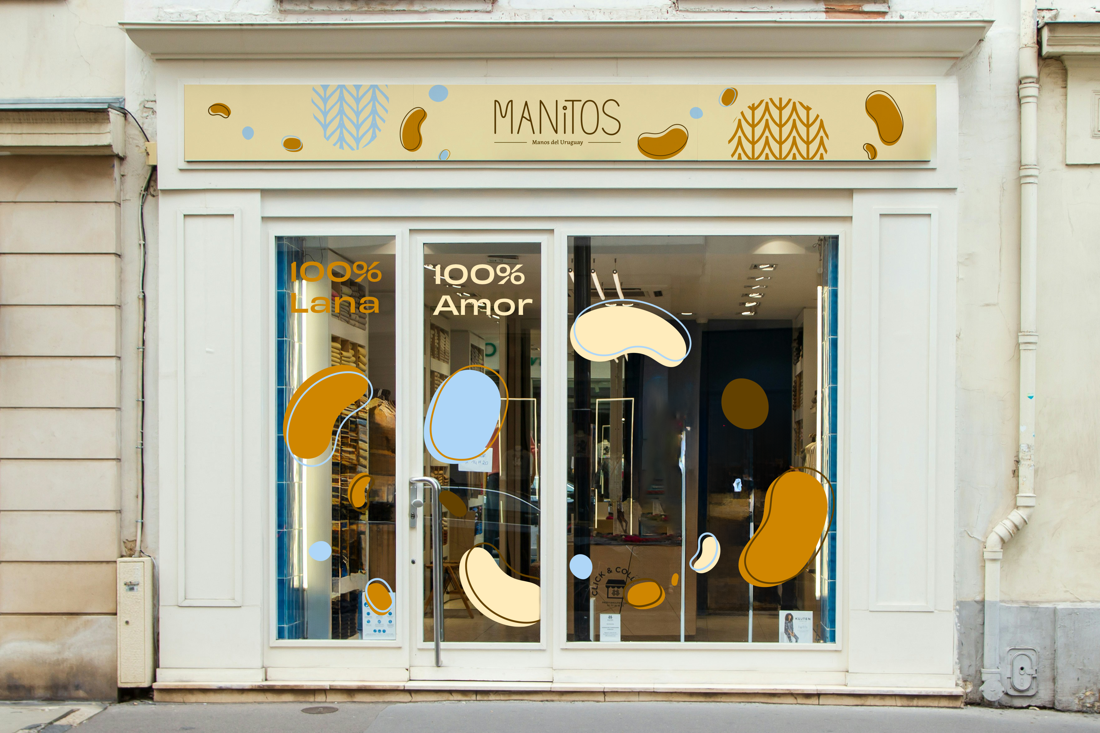 Manitos storefront mockup showing real-world application